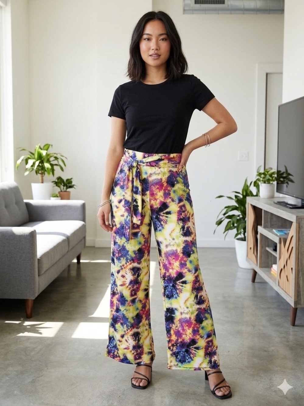 eye candy Yellow Multi Tie-Dye Wide Leg Tie-Waist Pants
